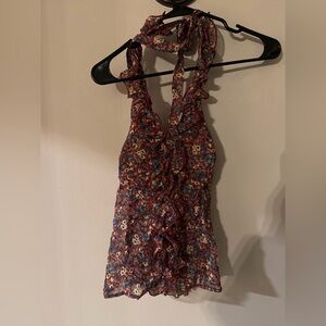 Wet Seal Red Floral Ruffle Blouse vintage